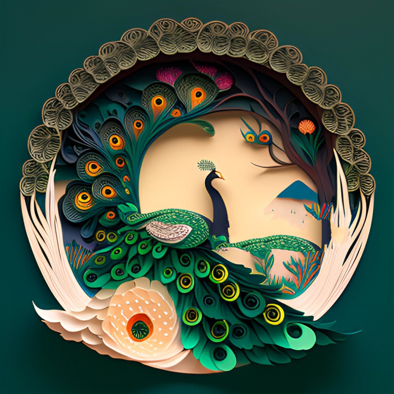 立体剪纸,工艺孔雀
