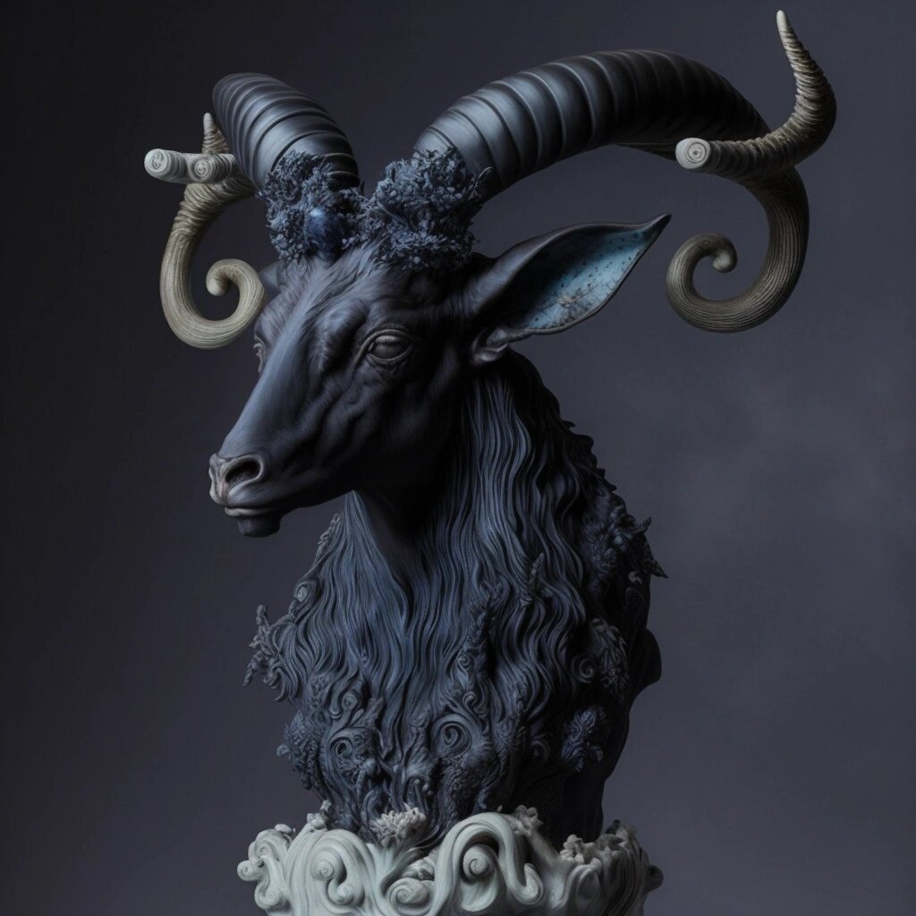 带有不详气息的黑山羊雕塑 a yoshimasa tsuchiya sculpture of a