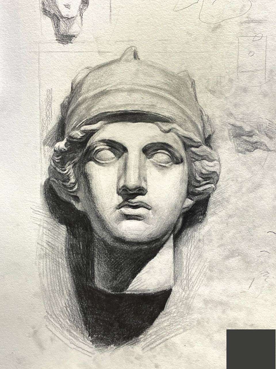素描石膏像学习打卡|战神马尔斯石膏挂面像 我感觉这个人头真滴好丑啊
