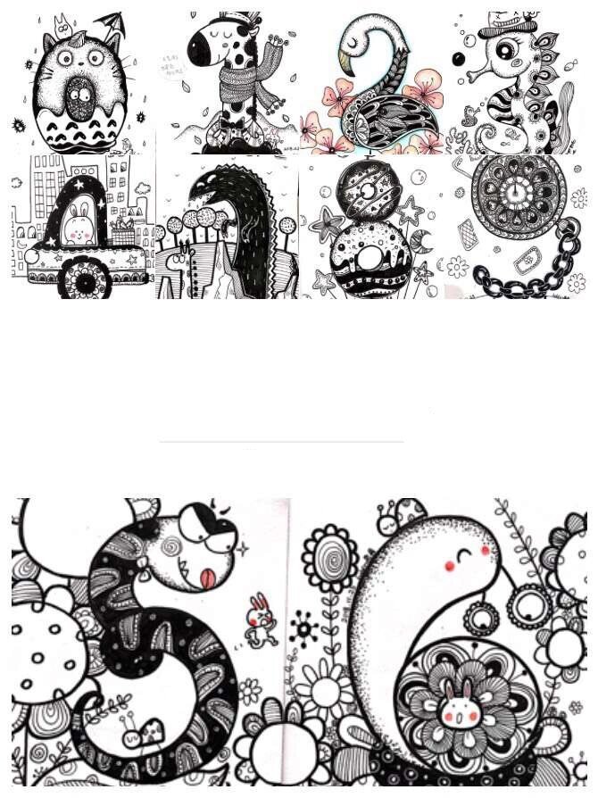 661576615】数字变变变 99之前画的黑白线描数字创意的想象