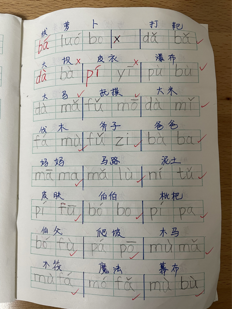 周末继续训练拼音默写 我把中文写出来,让儿子标拼音(实在不认识的字