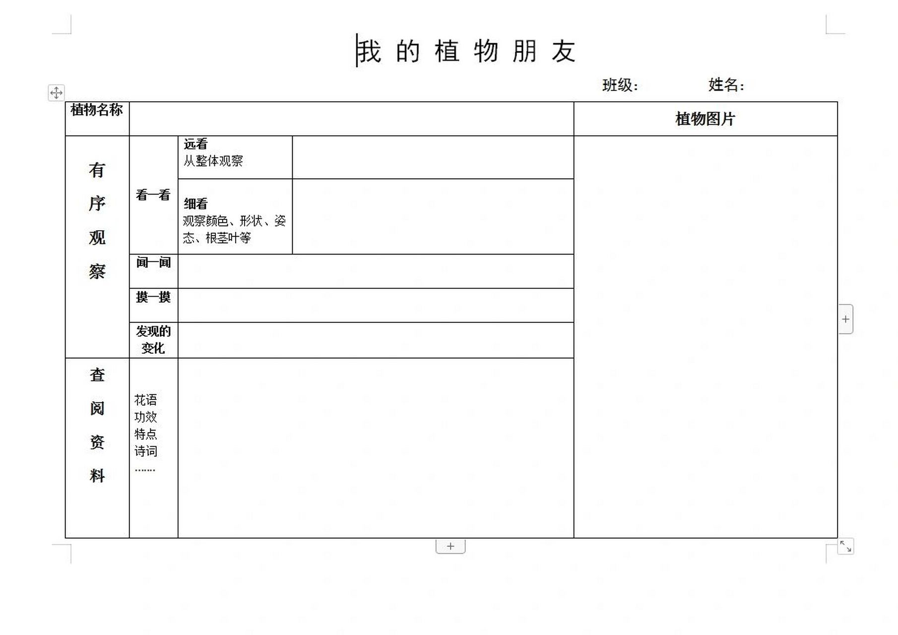 目的在于让孩子提前深入了解"植物朋友",提供写作素材,搭建习作支架.