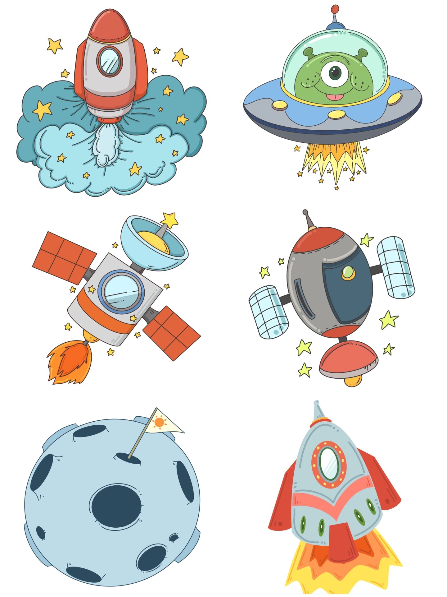 免抠插画|宇宙太空飞船04|可爱手绘