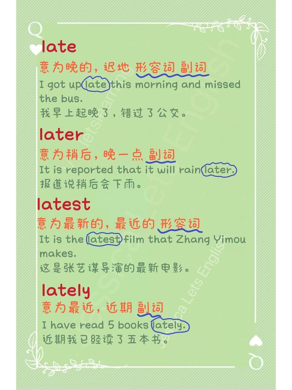 late,later,latest,lately快速区分,简单～ 又是一个小知识点,往往就