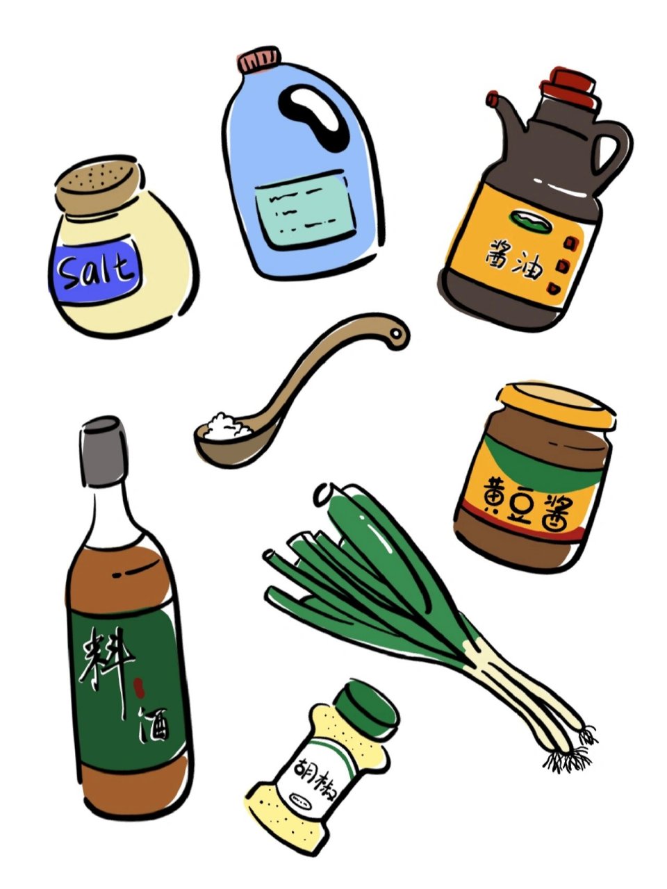 简笔画|调味料|手帐素材|74day51 91设备:ipad pro apple pencil