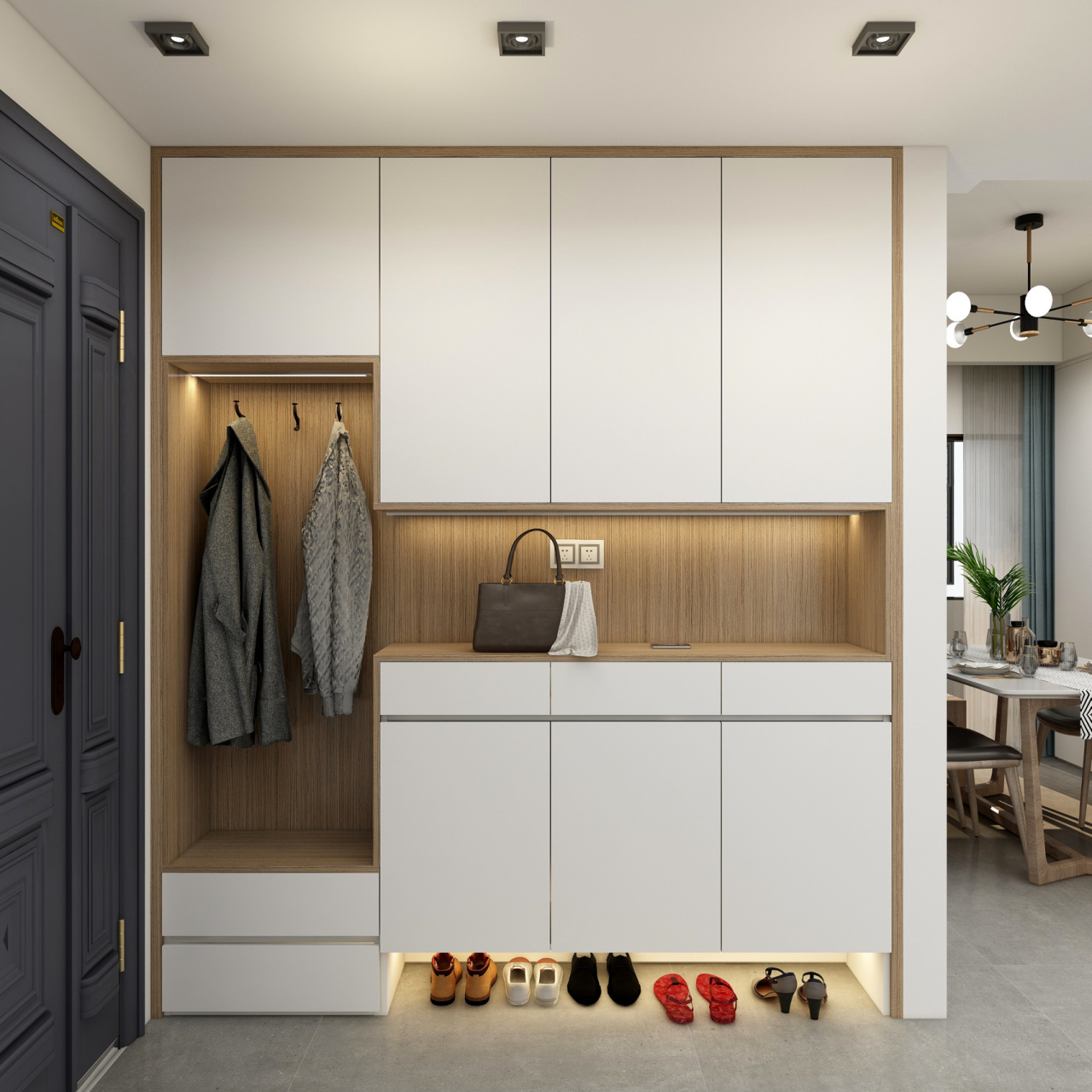 进门大鞋柜设计—增加收纳空间 鞋柜设计需要有的部分 换鞋凳:人体