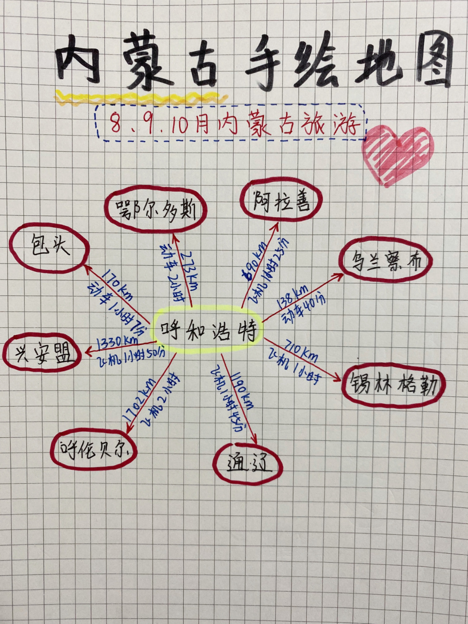内蒙古旅游攻略7815手绘地图90亲手必备 这辈子一定要来一次