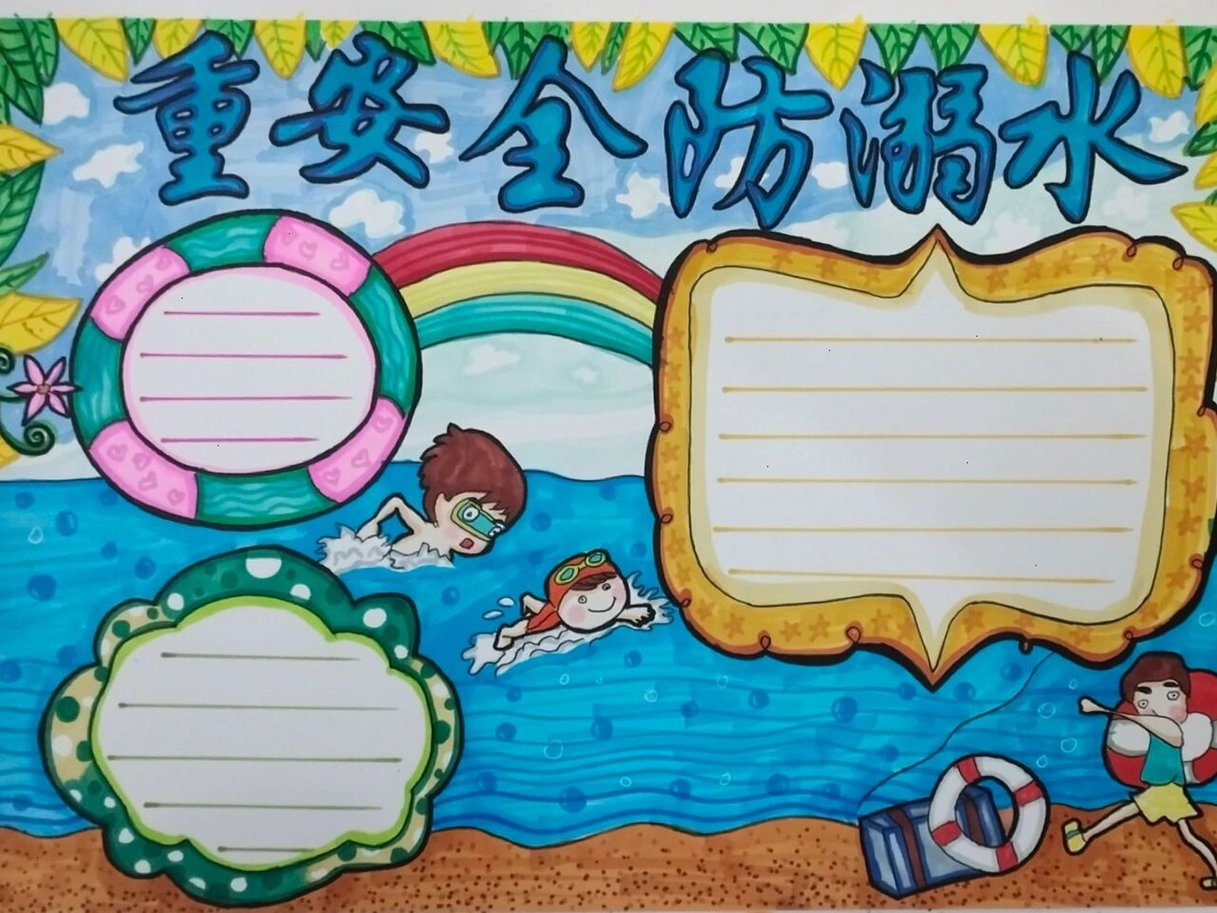 防溺水手抄报,图片发给大家