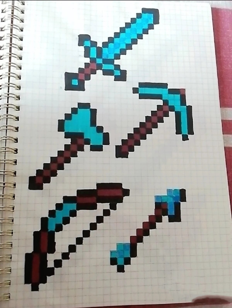 我的世界像素画(2) 钻石剑,钻石稿,钻石斧