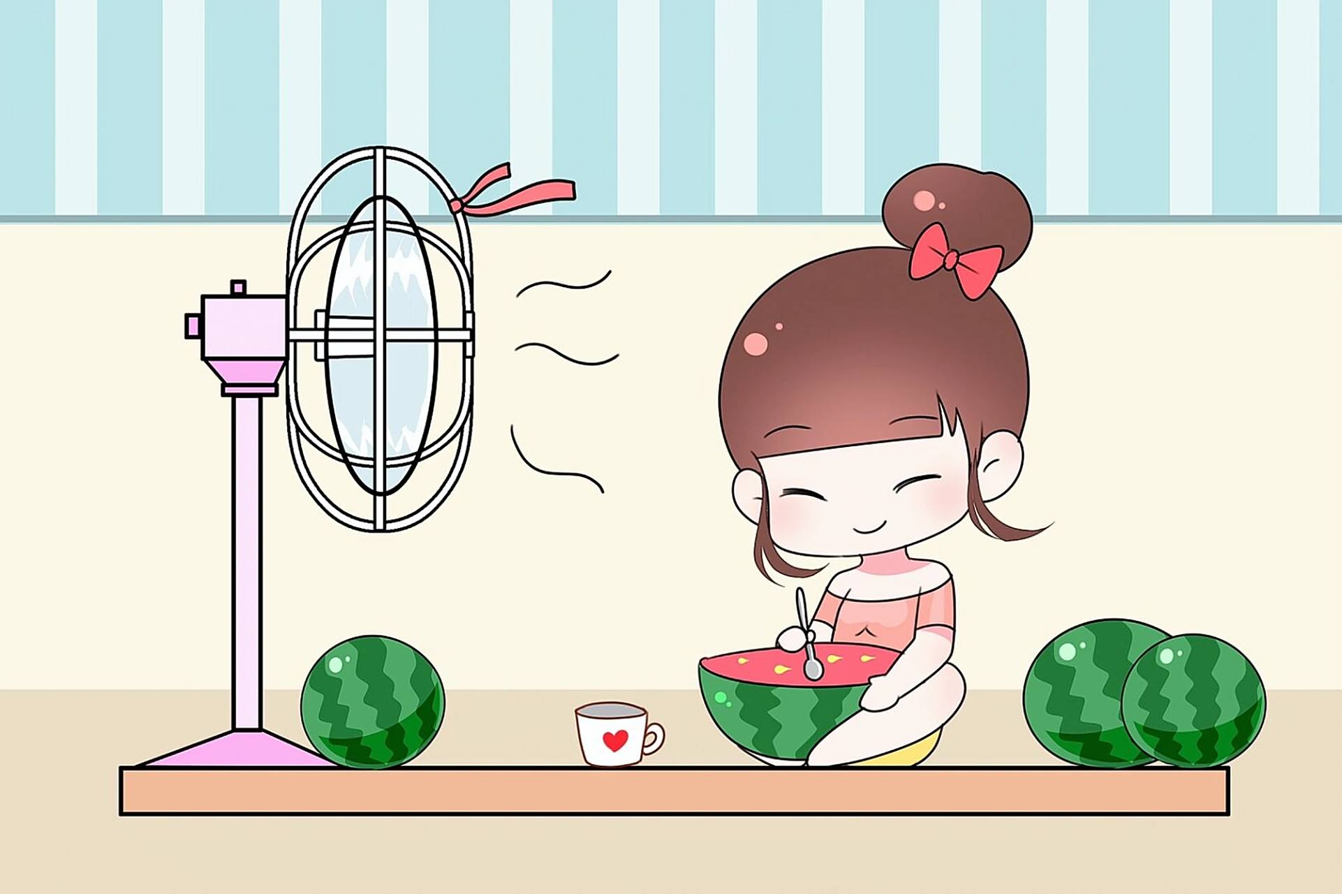 吃西瓜的小女孩 这个夏天真的好热哦 估计得有96三十几好度啊 我在