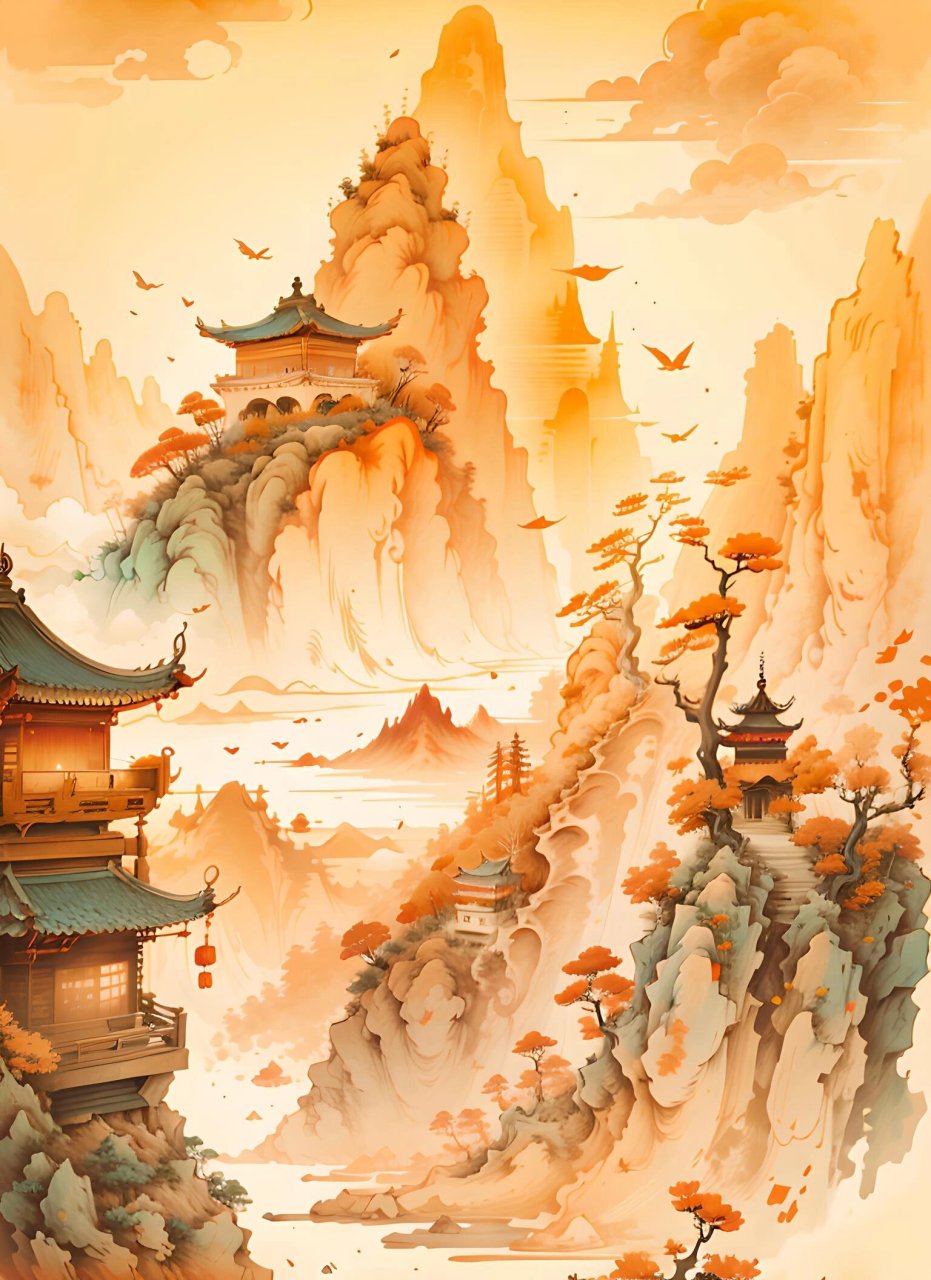 国风山水水墨画免素材,唯美意境