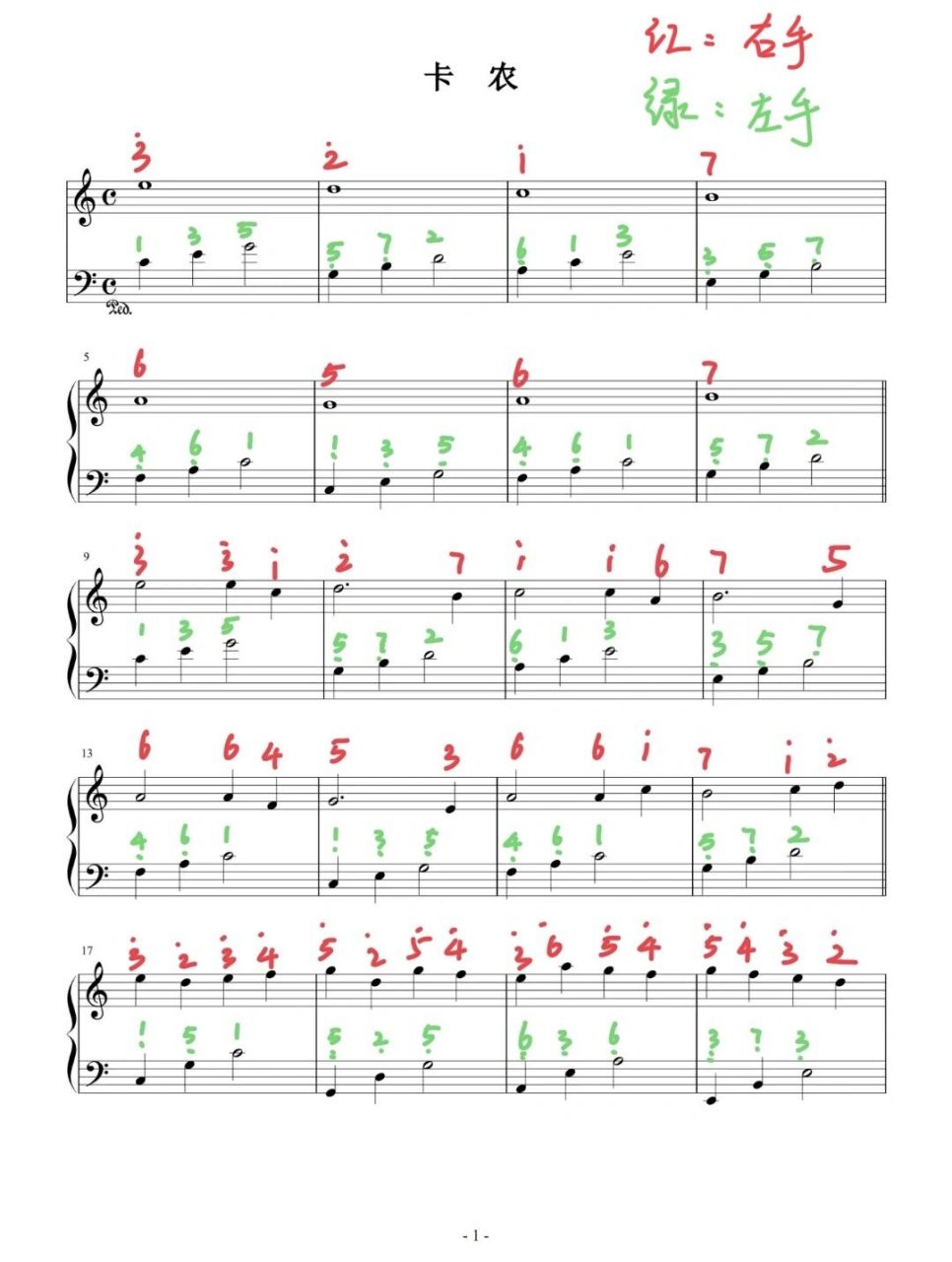 《卡农》 适合钢琴小白弹奏的曲目推荐—超简单c大调的《卡农》译谱版