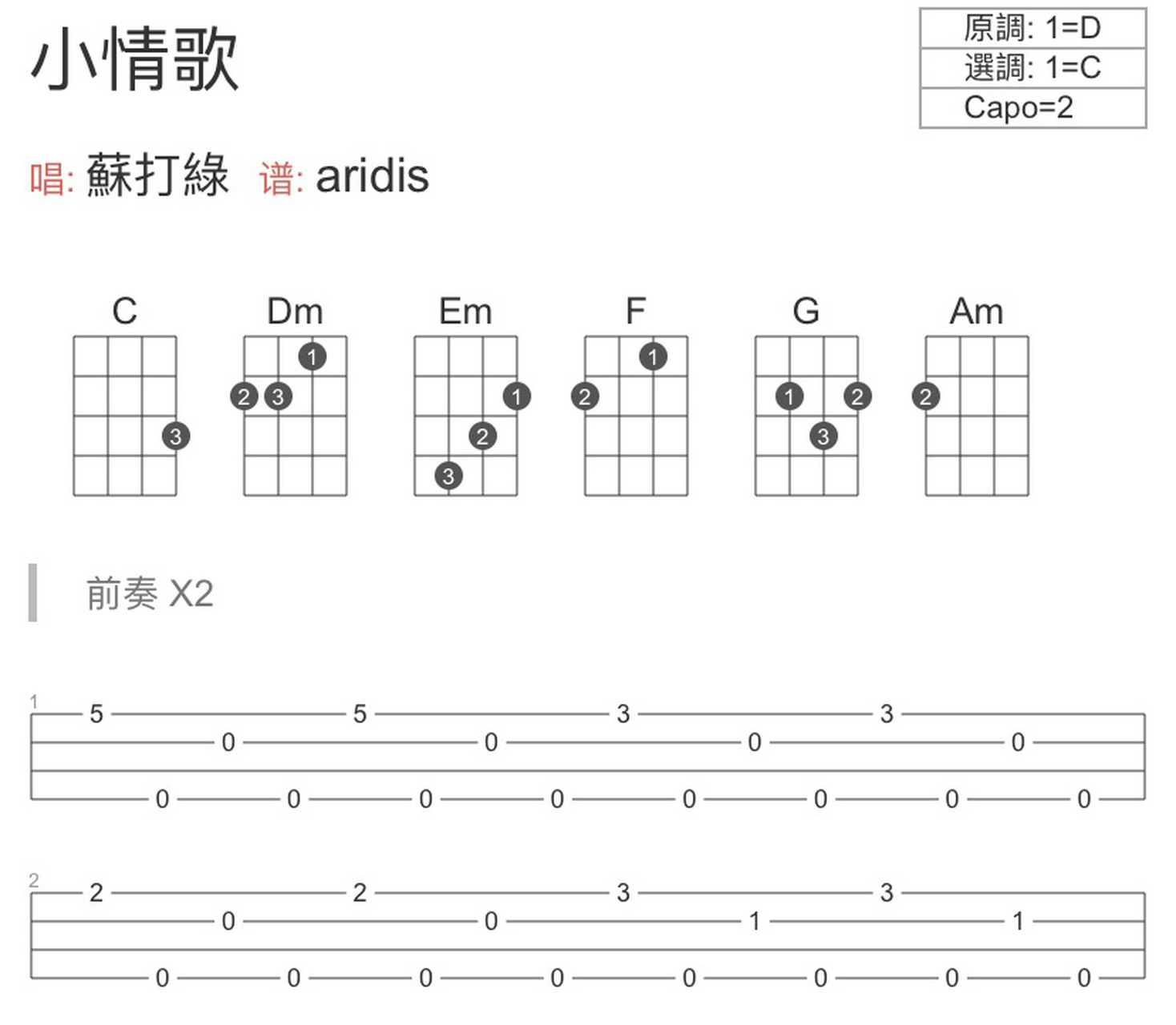 尤克里裡譜|小情歌完整版 對應之前的教學 快來自取吧～[親吻] 很多寶