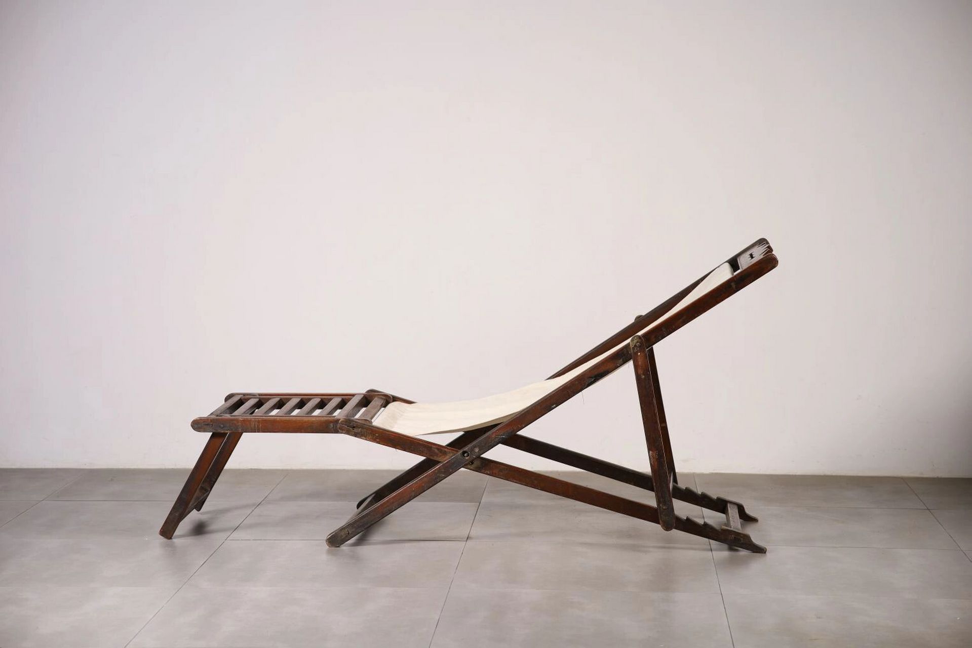 民国 广式 柚木 帆布 躺椅 尺寸:158*58.