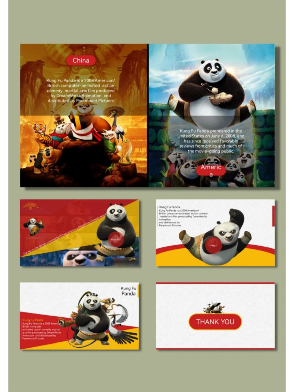 功夫熊猫可爱卡通动漫插画风ppt模板【543】 93共16页,图文可编辑