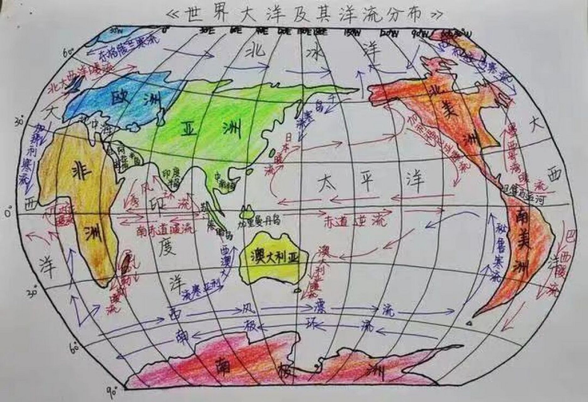 世界大洋及其洋流分布图