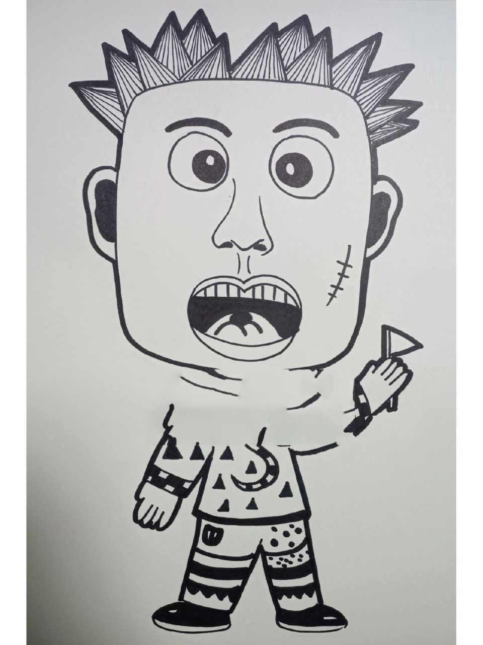 创意美术《夸张的人物》儿童画 1,工具材料: 马克笔,勾线笔,卡纸 2