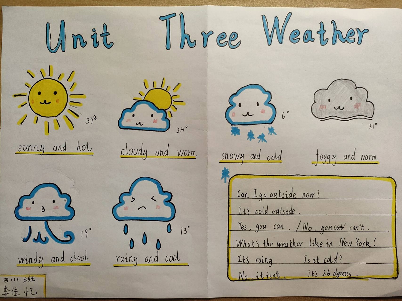 四年级下第三单元英语天气手抄报 四年级下英语天气手抄