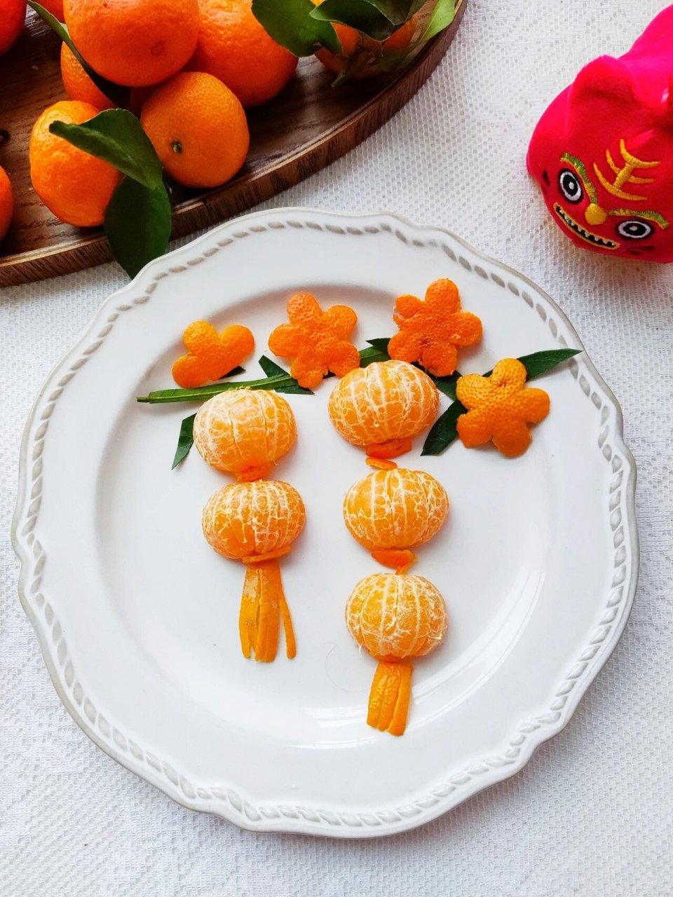 大橘大利92新年创意橘子摆盘96笼高高挂 大红灯笼高高挂 材料