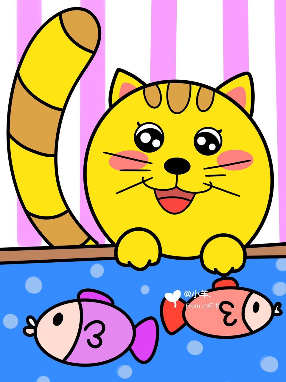 爱吃鱼的小馋猫92儿童创意画 简笔画 #创意美术儿童画# #儿童画