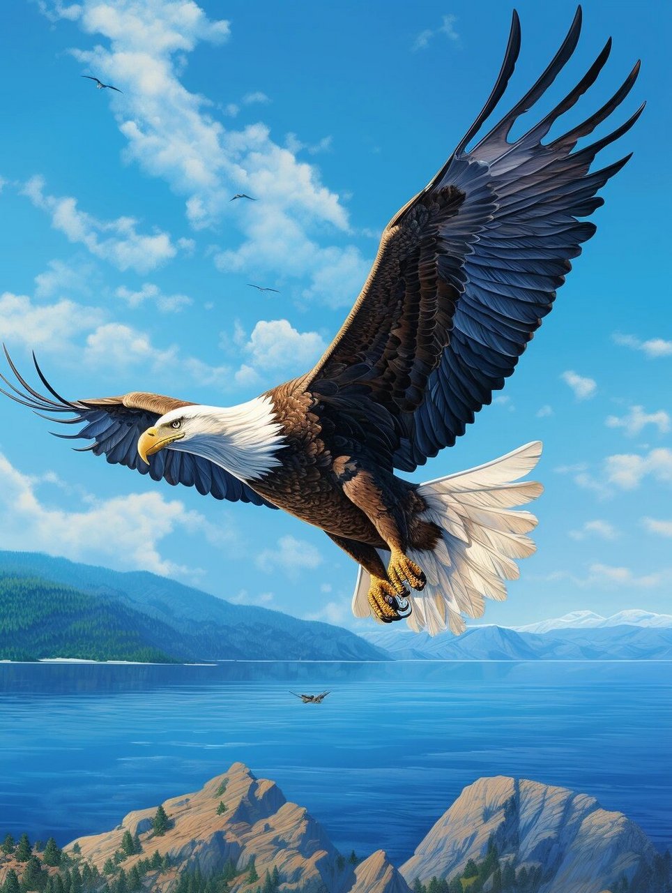雄鹰展翅,翱翔于天空