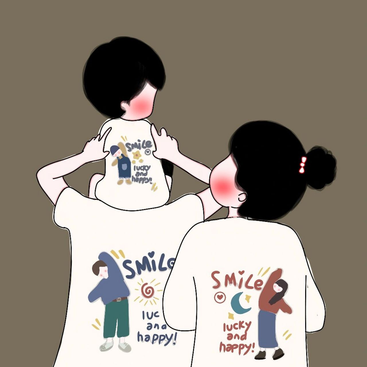 原创手绘全家福一家三口头像文案男宝女宝 日子过得真快呀 我居然把一