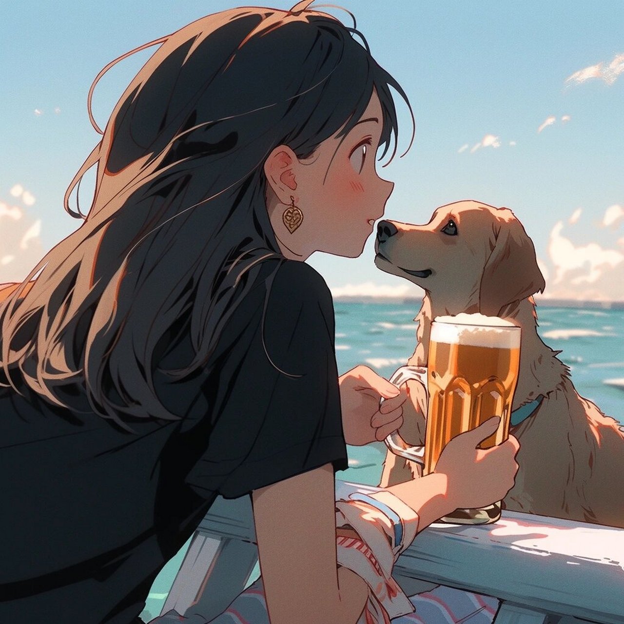 海边的女孩和狗