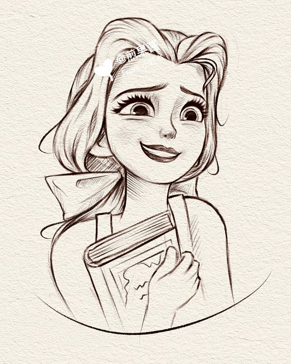 迪士尼贝儿公主手绘线稿步骤来啦 粉丝宝宝们可以来交作业啦