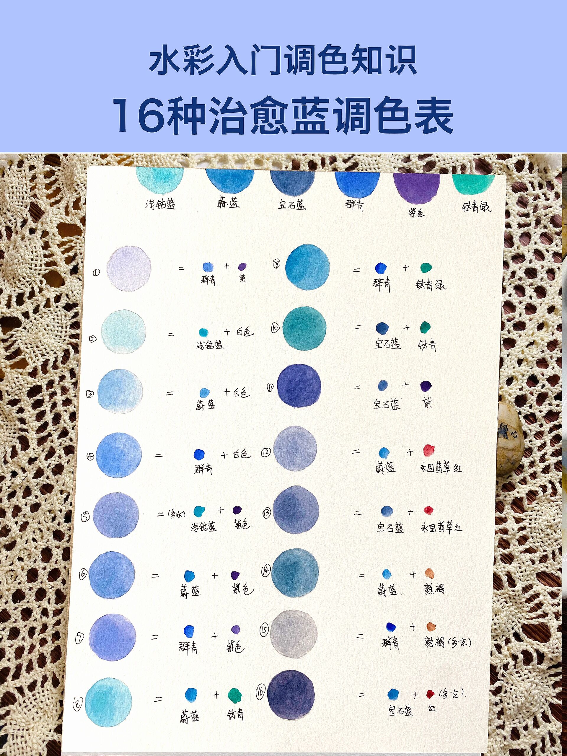 水彩新手必看|16种治愈蓝色系调色表(附步骤