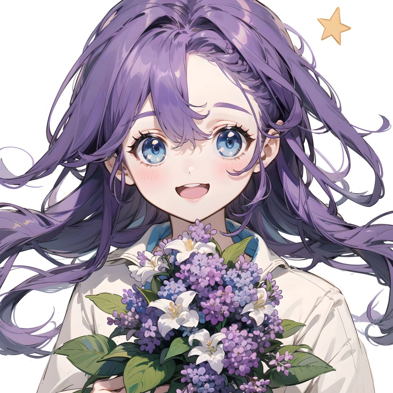 糖果风|可爱女生头像手捧花之丁香花系列 #ai绘画有点东西# #动漫女生