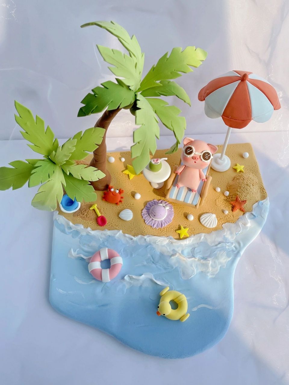 夏日海滩99粘土场景制作 和喜欢的小伙伴一起去海边度假吧 喜欢的小