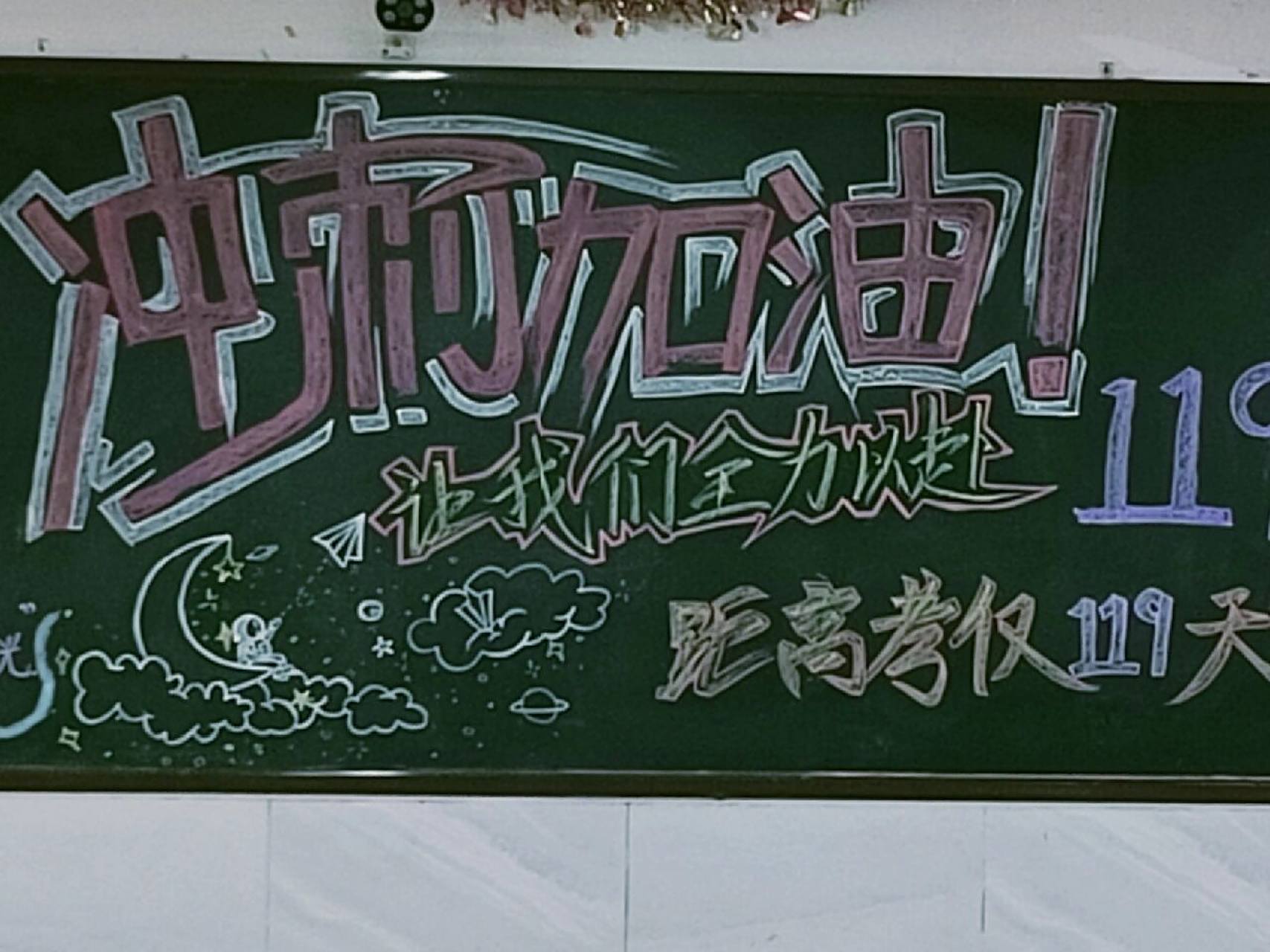 高考冲刺~黑板报 要高考了,晚自习班主任说办一下板报看起来有激情点