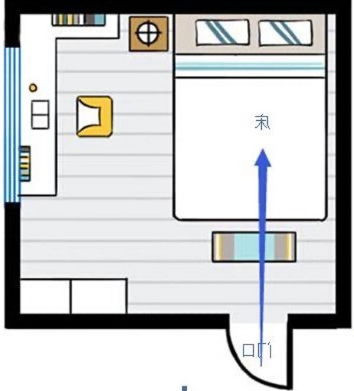 房门不能对着床头2.镜子不能对着床3.床上不能有梁4.