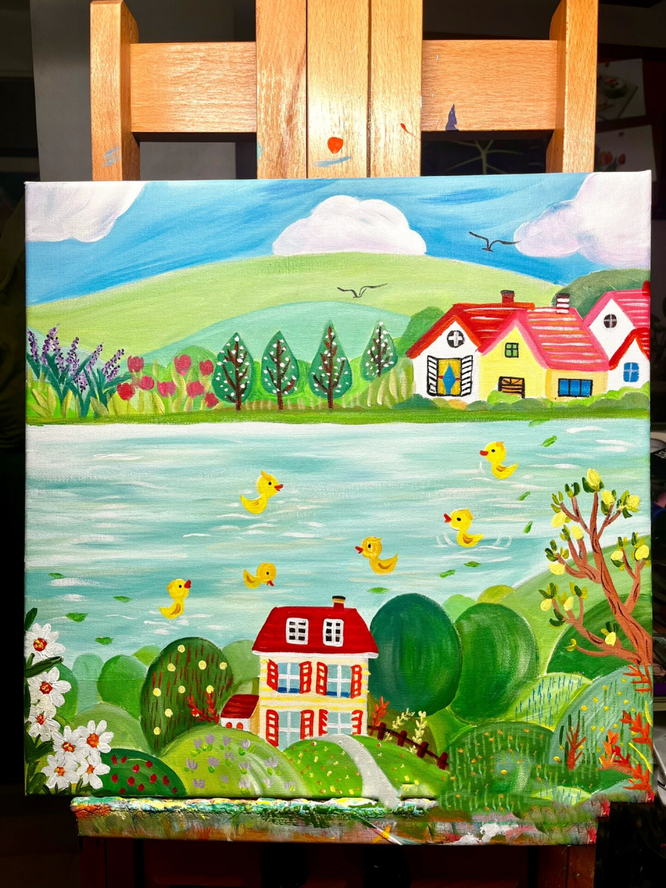 儿童丙烯画—春日好风景 今天来说一下如何引导孩子产生构图的方法