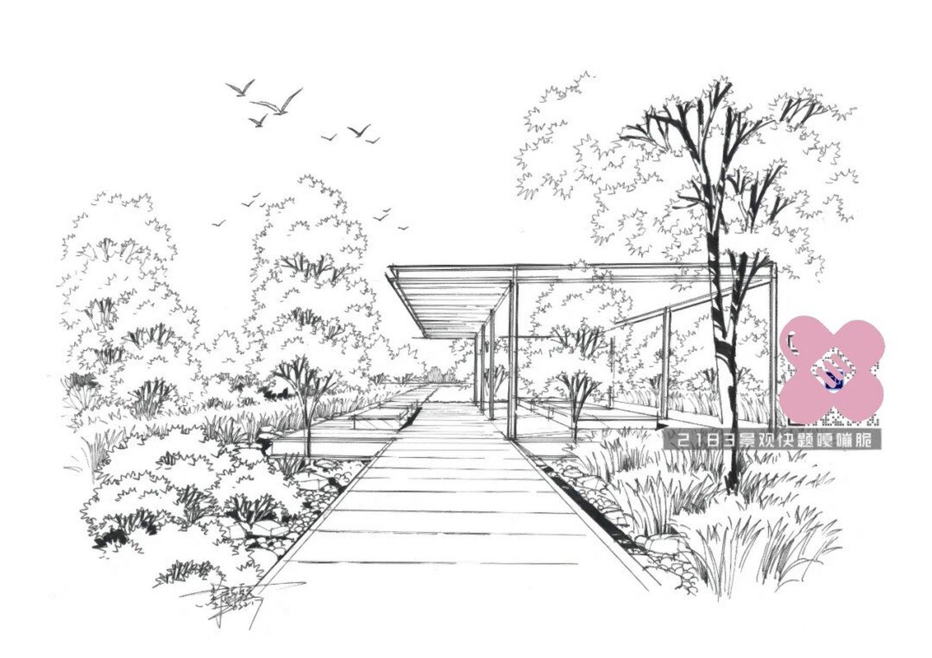 超炫酷亭廊组合手绘效果图表达!雪景yyds !