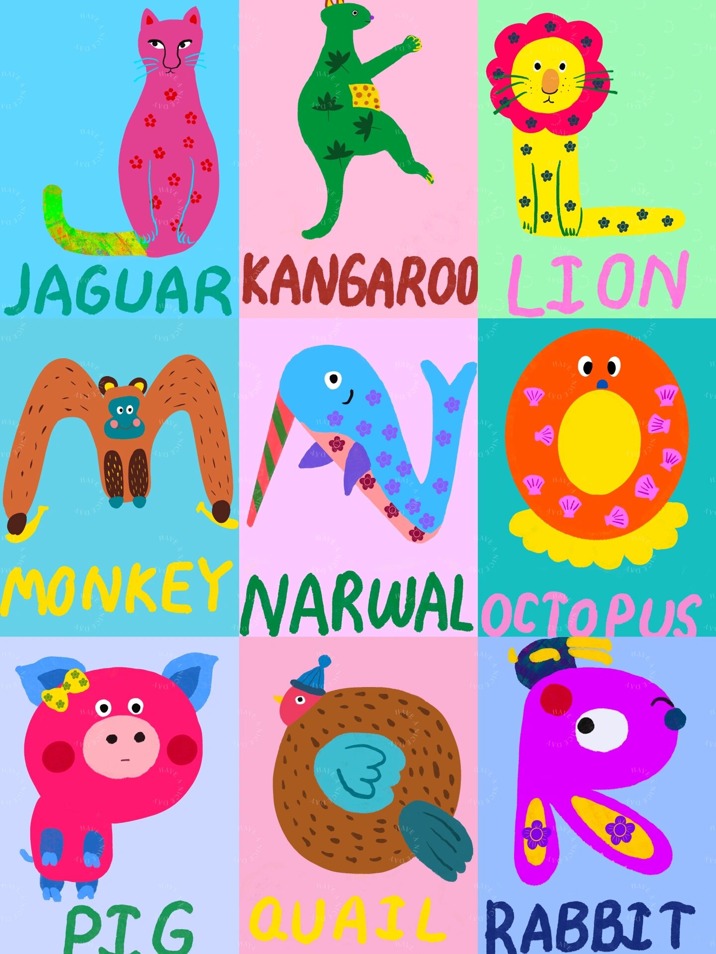 abc字母动物插画全