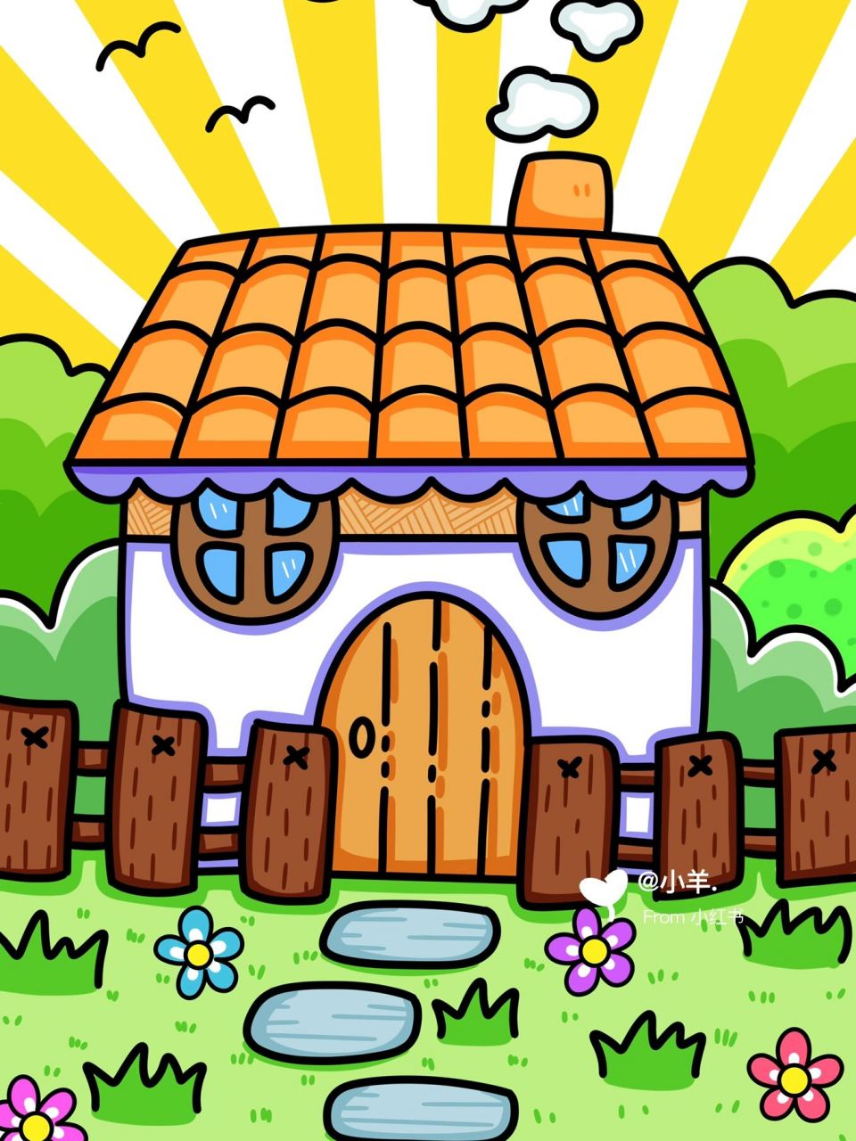 林中小屋儿童画 房子🏠儿童创意画 #创意美术儿童画# #儿童画