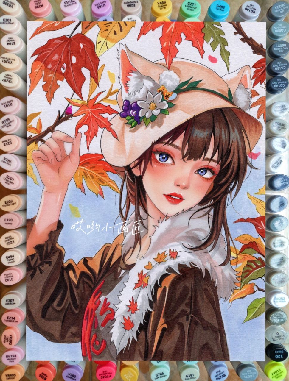 马克笔人物绘画|步骤 在等一个秋…… 今日马克笔小画更新啦,好喜欢