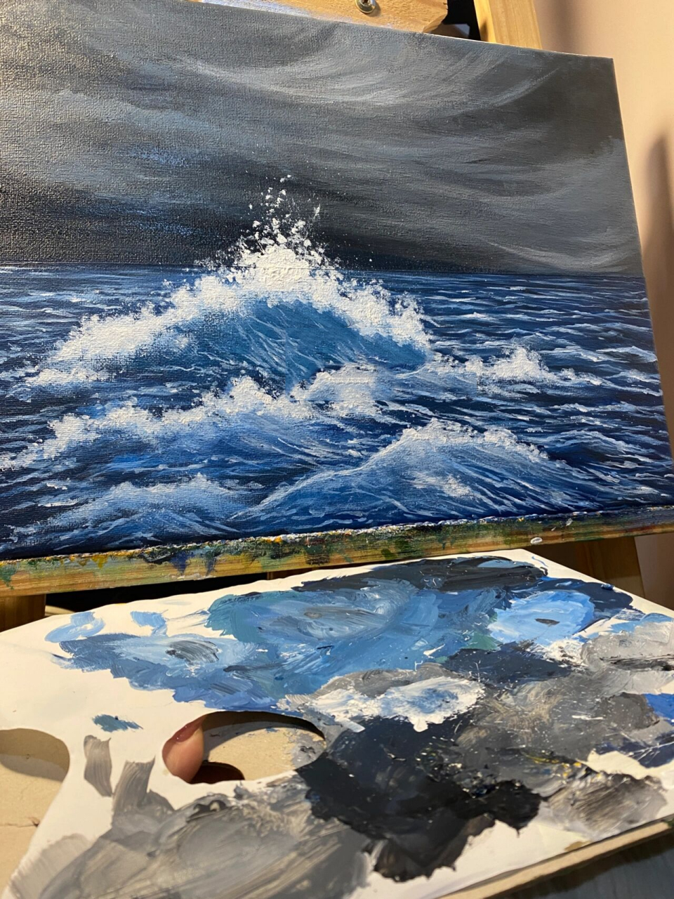 丙烯画|暴风雨前的海浪|附步骤 98最近画海,乐在其中.