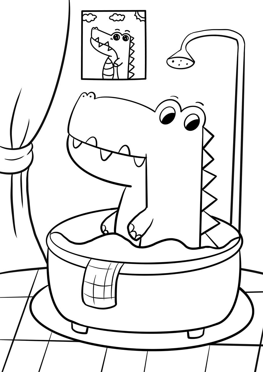 爱洗澡的小鳄鱼94 儿童鳄鱼94简笔画教程,小学生鳄鱼创意美术,小