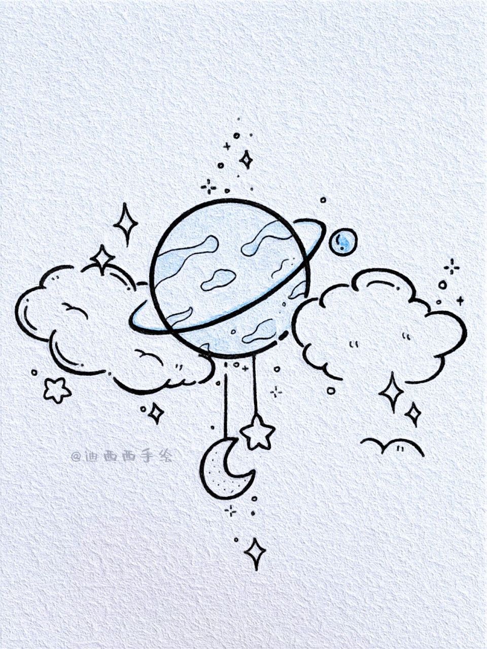 简笔画-梦幻星空   在广袤的空间和无限的时间中,能与你共享同一颗