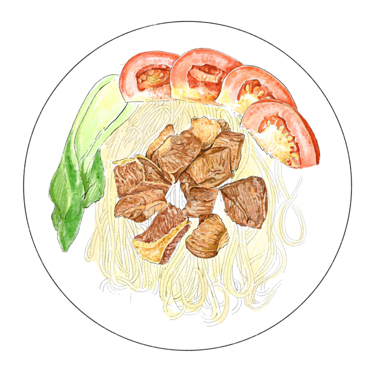 【我的作业94】番茄牛肉面|美食手绘