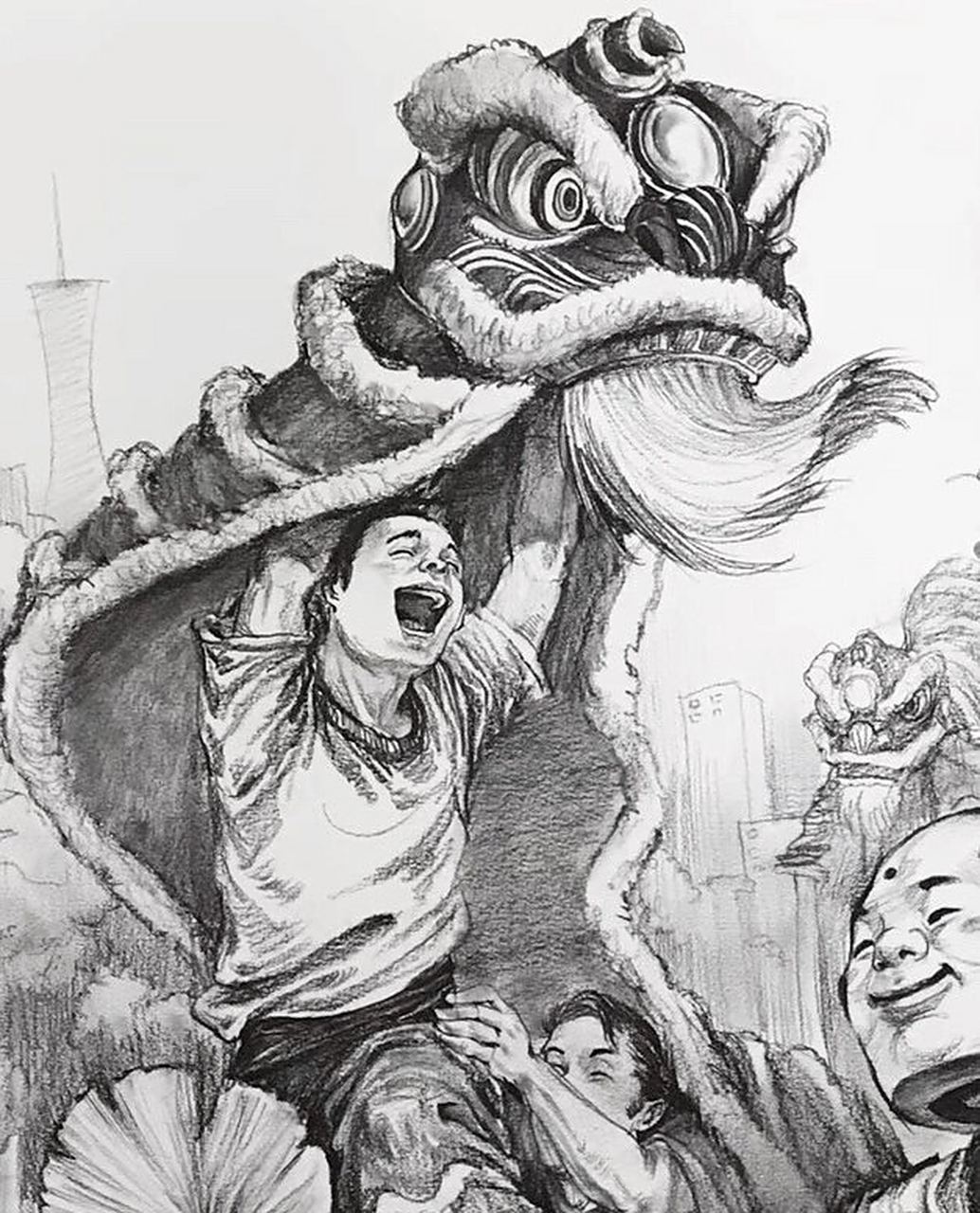 98默写《舞狮》 如果题目是传统文化舞狮,那该怎么画呢?