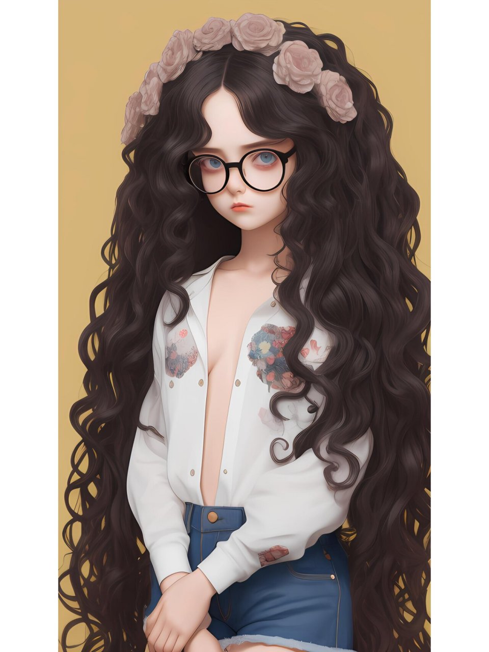 卷发小可爱女孩,动漫二次元绘画人物