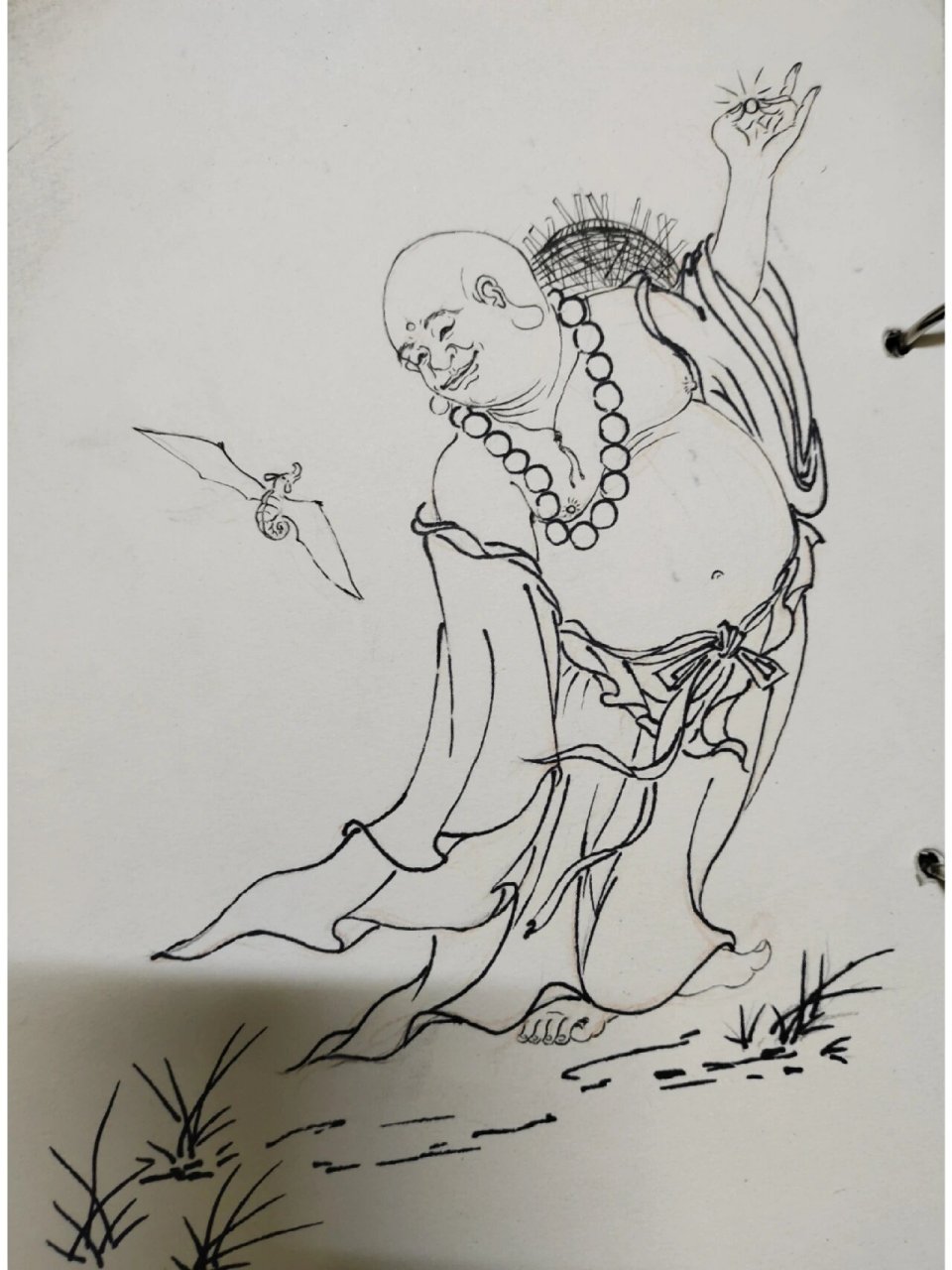 线描弥勒佛,(知足常乐,眼前是福)