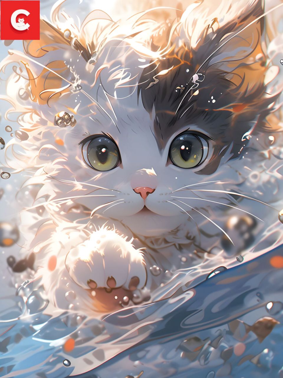 原创4k高清手机壁纸03|可爱游泳猫咪系列 夏天就要游泳呀!