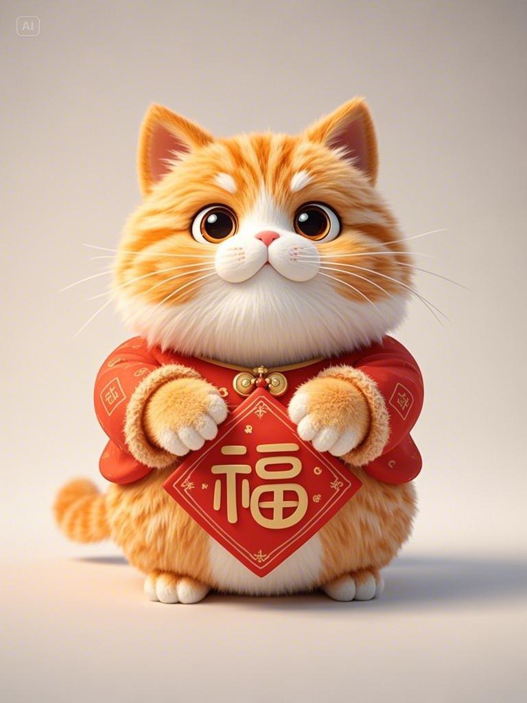 福字卡通版福字表情包橘红色动物图片大橘猫拟人化图片卡通橘猫图片