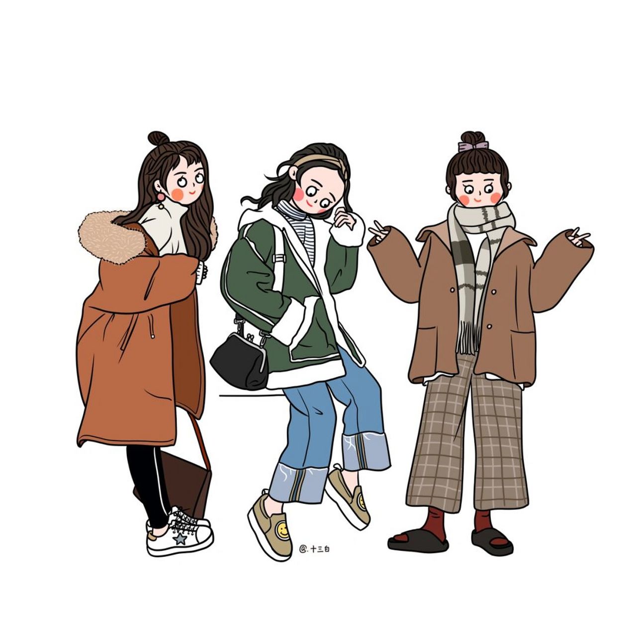 一组女生的冬日穿搭插画集锦 #我是原创插画师# #穿搭# #插画# #冬季