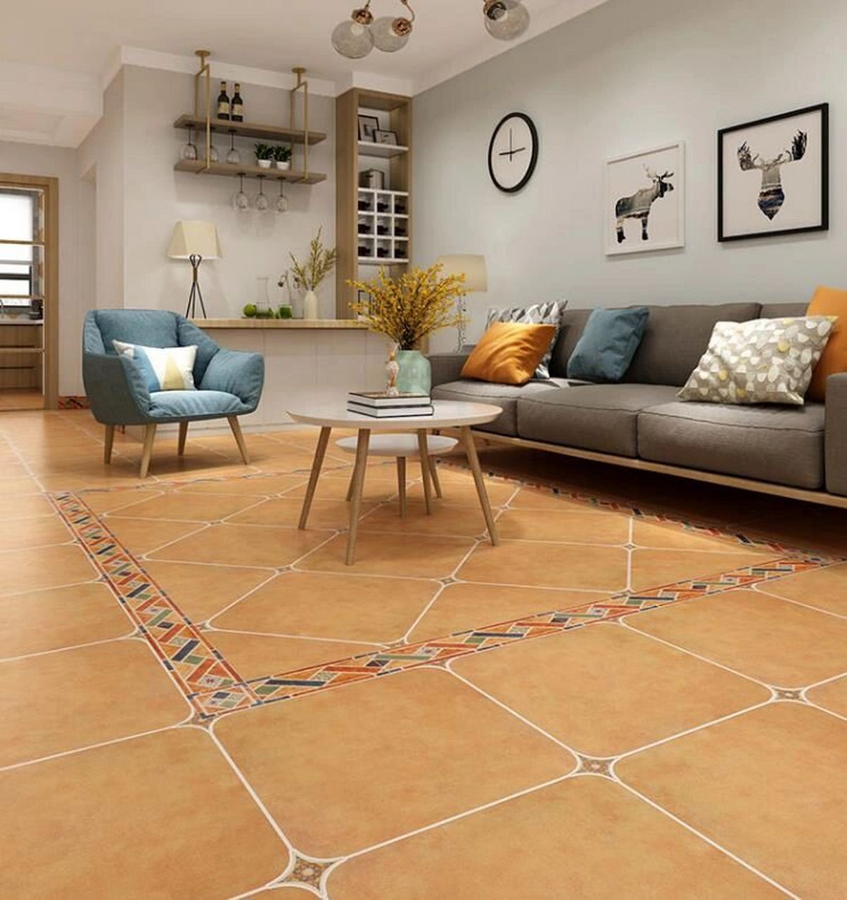 美式田园瓷砖别墅自建房500x500田园仿古砖室内美式乡村风装修瓷砖