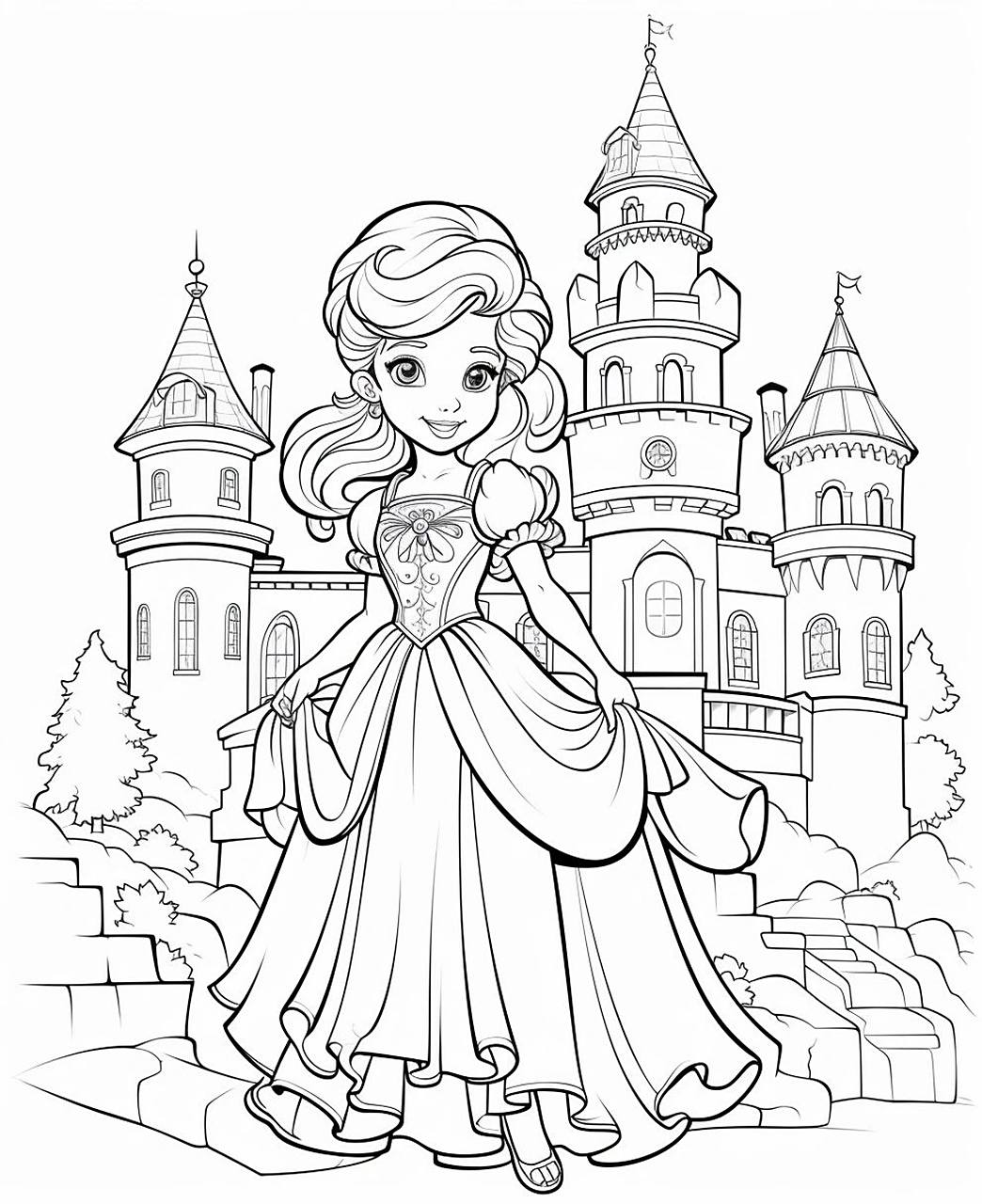 填色素材61公主 公主涂色线稿,可以自己在家打印出来给涂涂颜色用哈